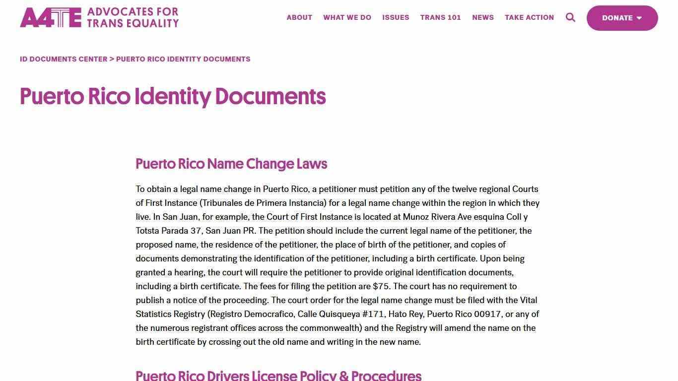 Puerto Rico Identity Documents | A4TE